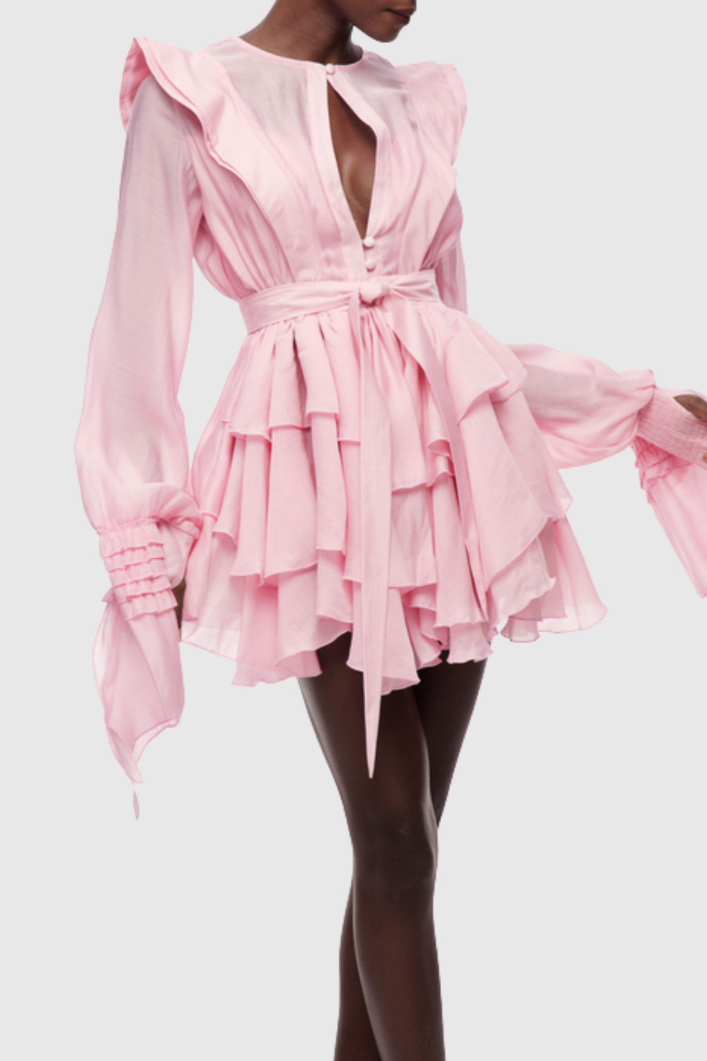 Nalena Ruffle Cutout Mini Dress - Pink