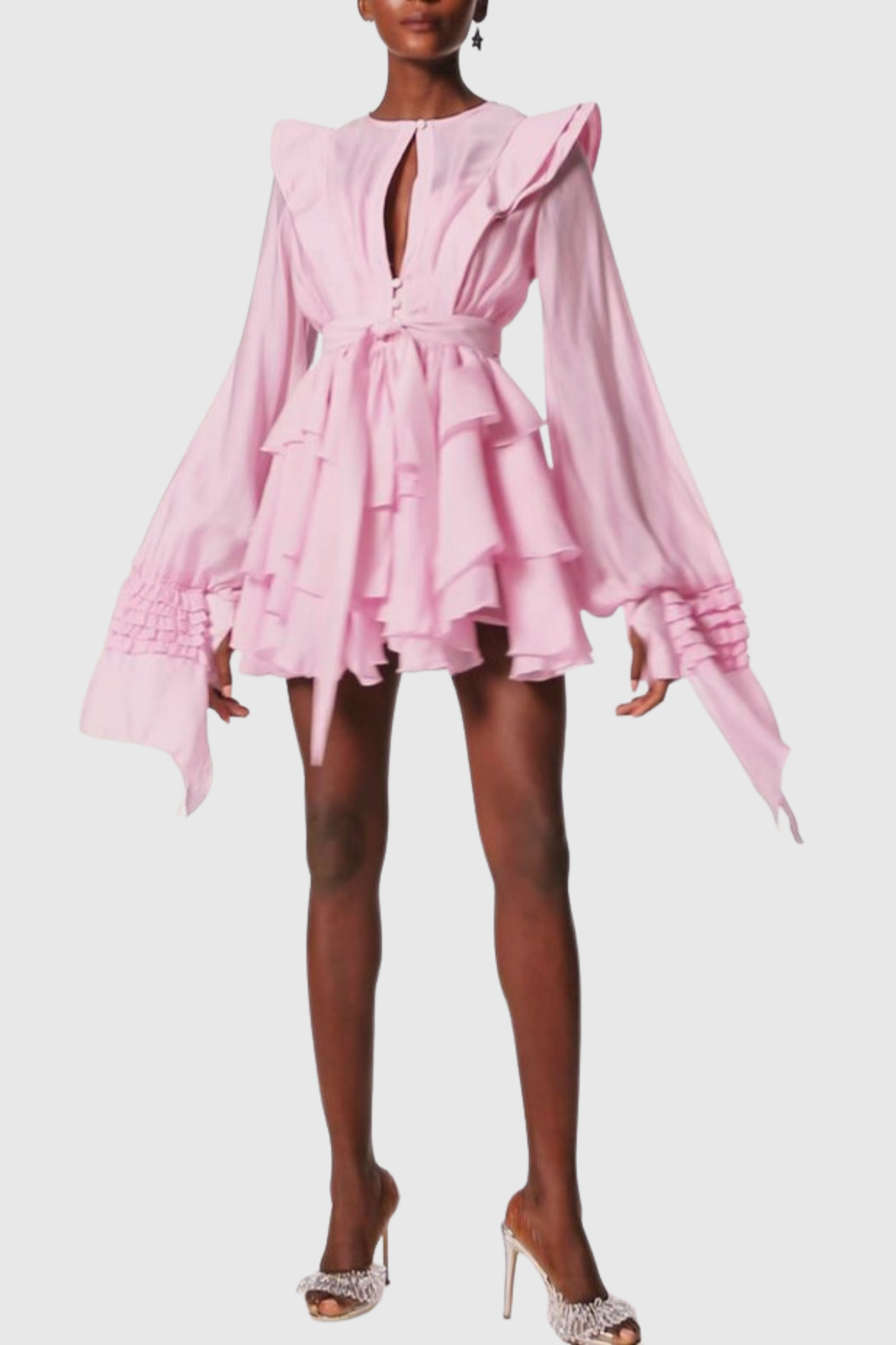 Nalena Ruffle Cutout Mini Dress - Pink