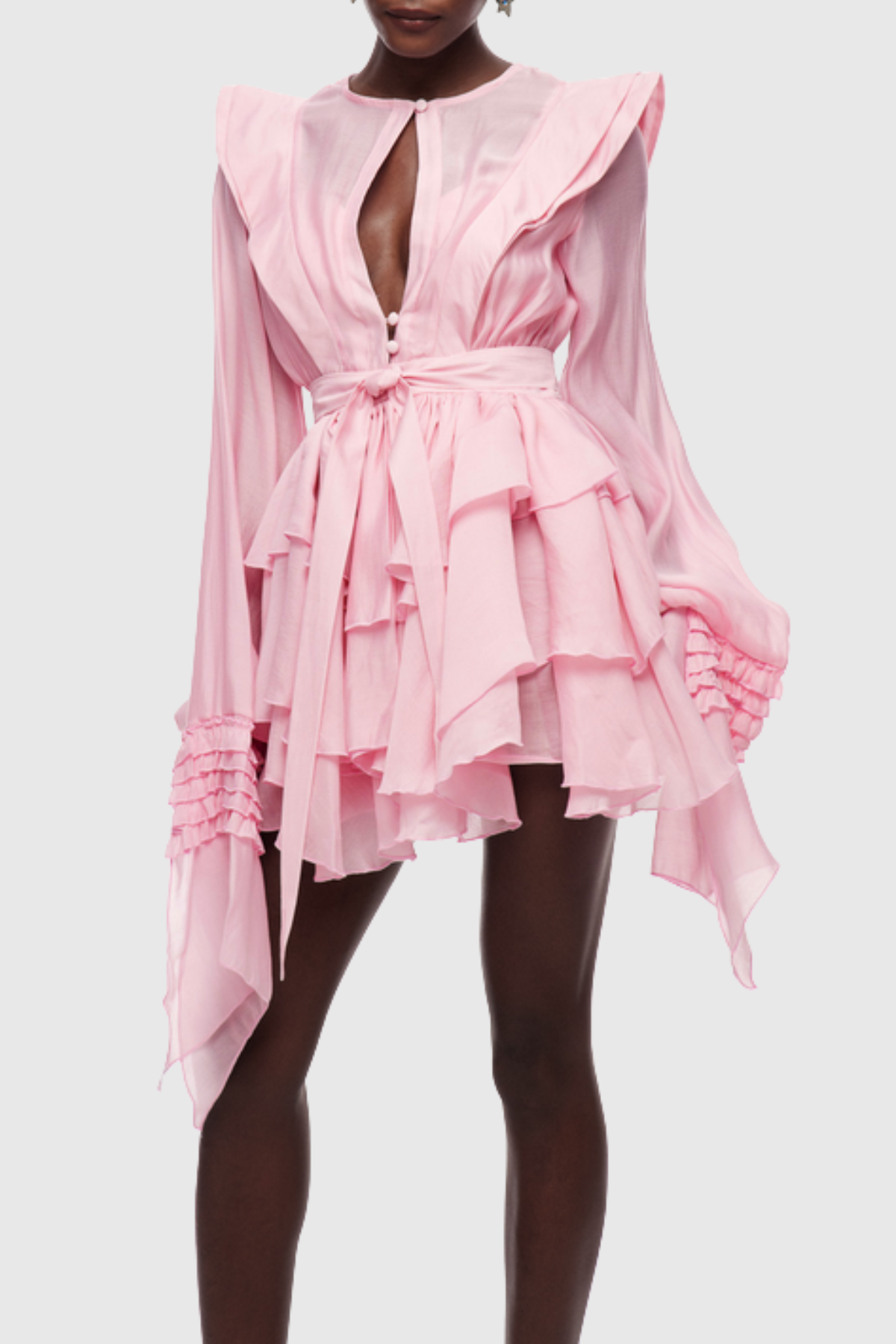 Nalena Ruffle Cutout Mini Dress - Pink