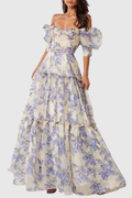 Nana off Shoulder Floral Print Maxi Dress - Purple