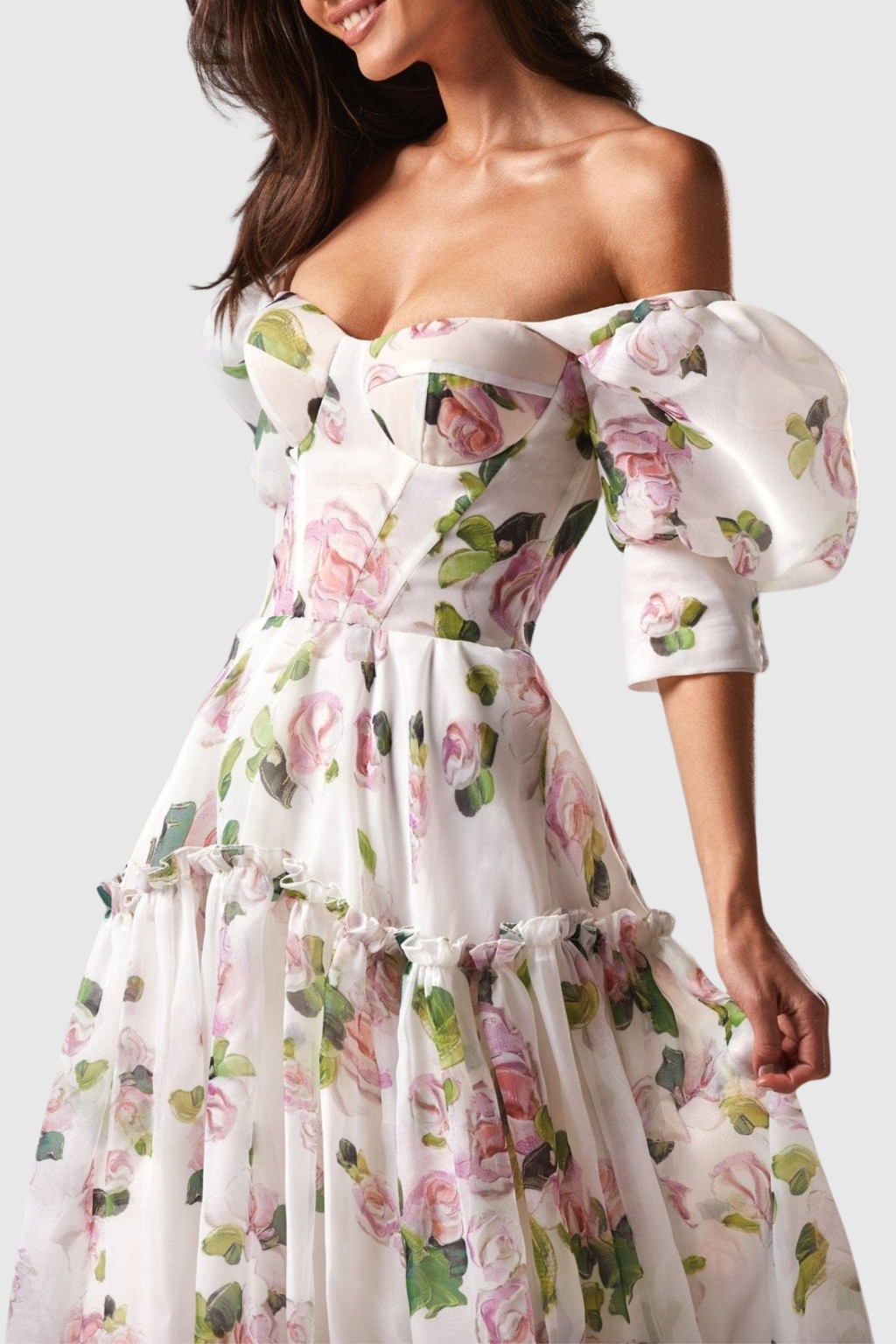 Nana off Shoulder Floral Print Maxi Dress - White