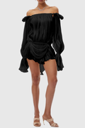 Nardeli Pleated Ruffle Mini Dress - Black