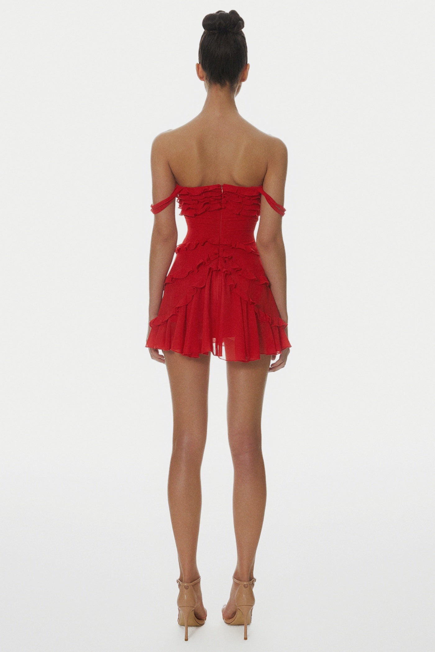 Nirva Off Shoulder Ruffle Mini Dress - Wine