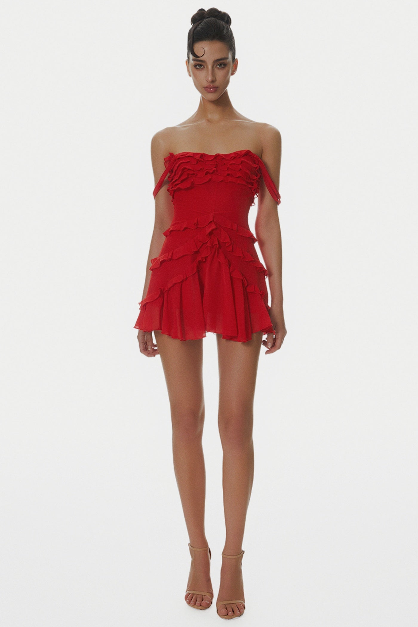 Nirva Off Shoulder Ruffle Mini Dress - Wine