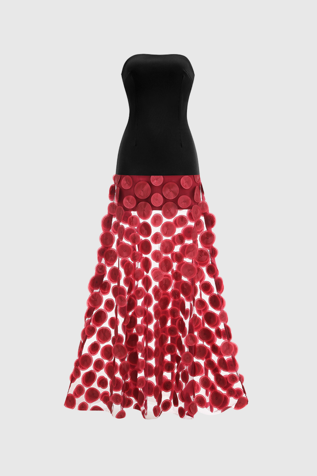 Nodin Strapless Dot Mesh Maxi Dress - Wine