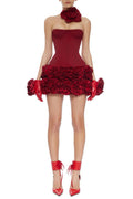 Nuala Strapless Floral Mini Dress - Red