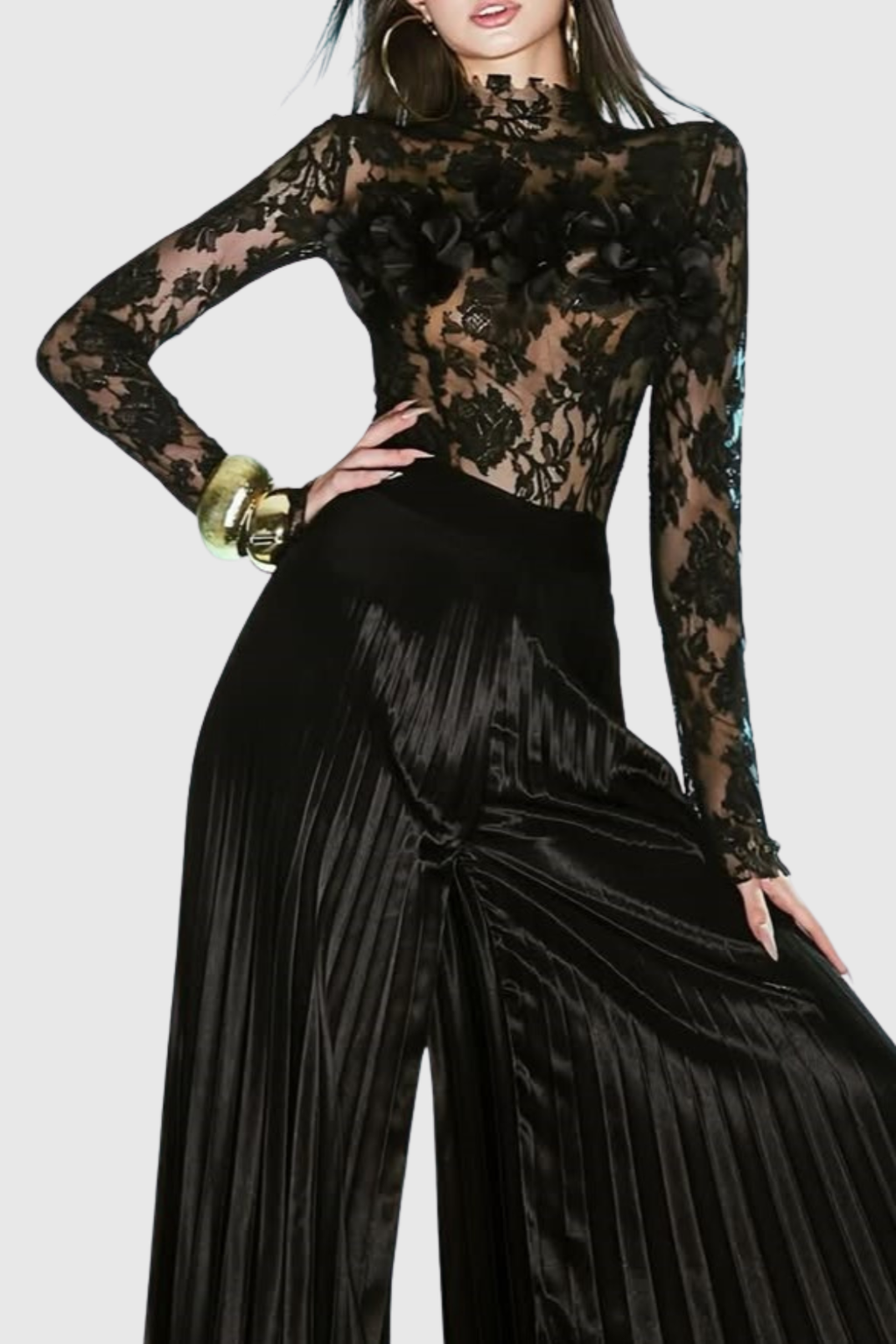 Nyra Floral Lace Top - Black