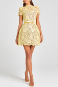 Oenai Floral Lace Belted Mini Dress