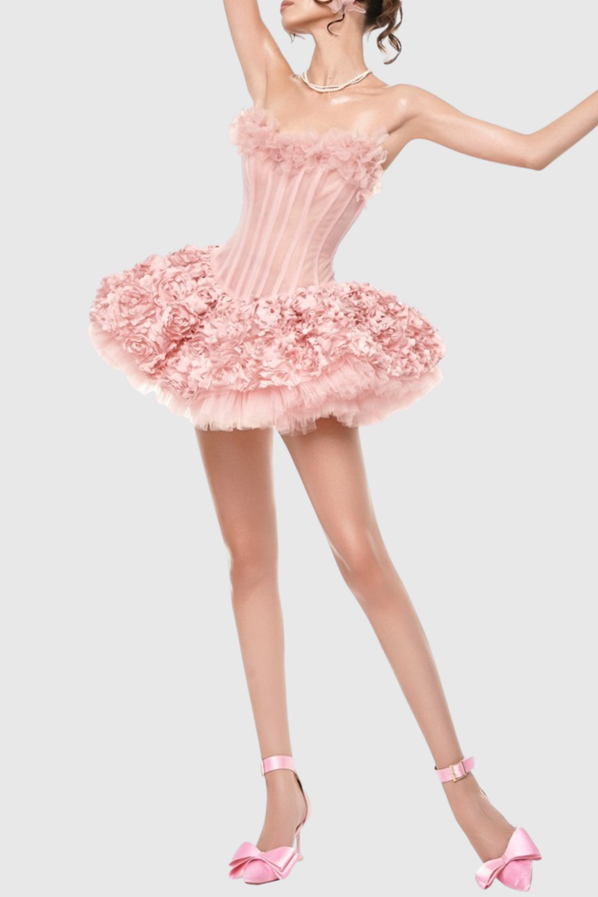 Oharo Floral Strapless Corset Mini Dress