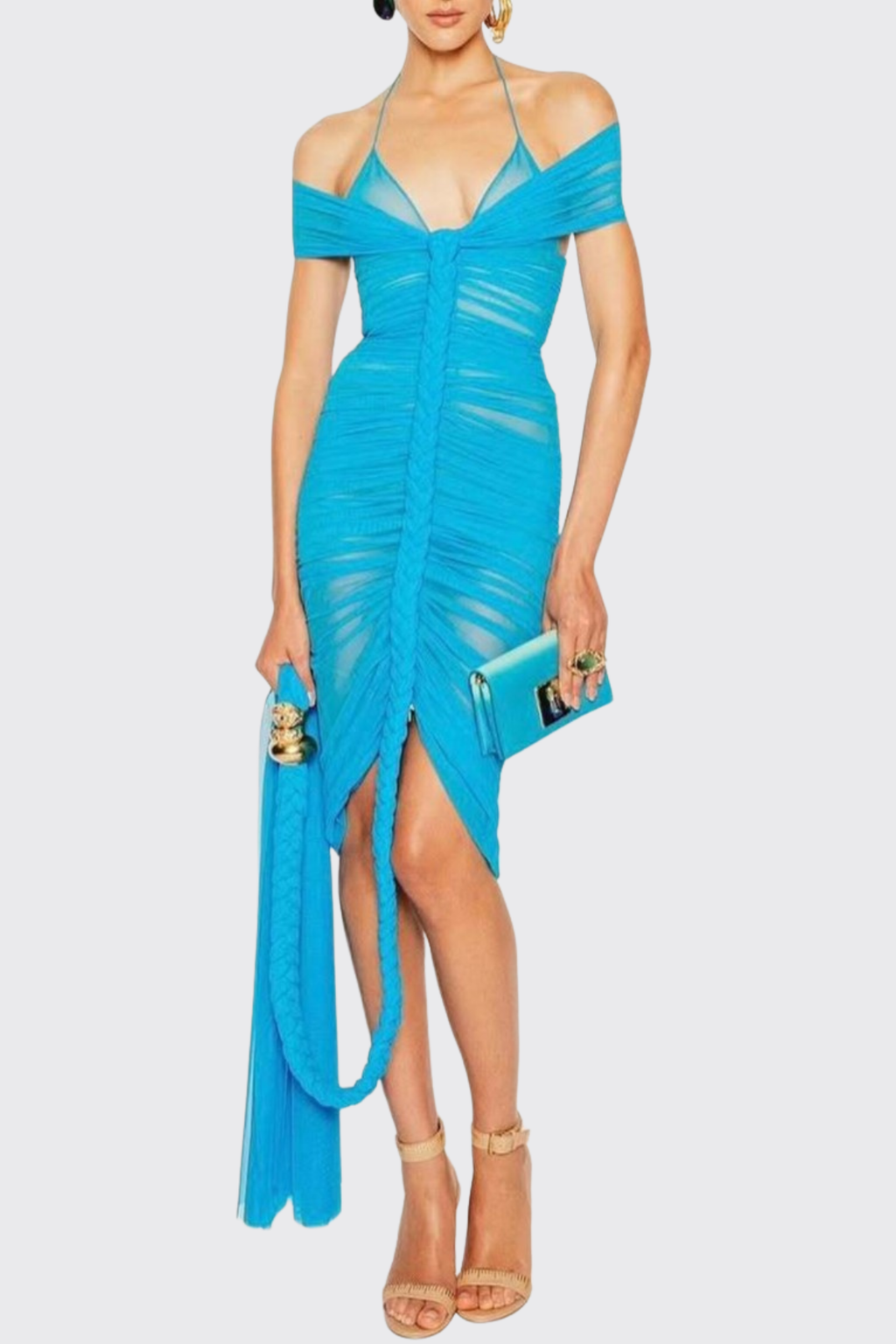 Omila Ruched Rope Embellished Mini Dress