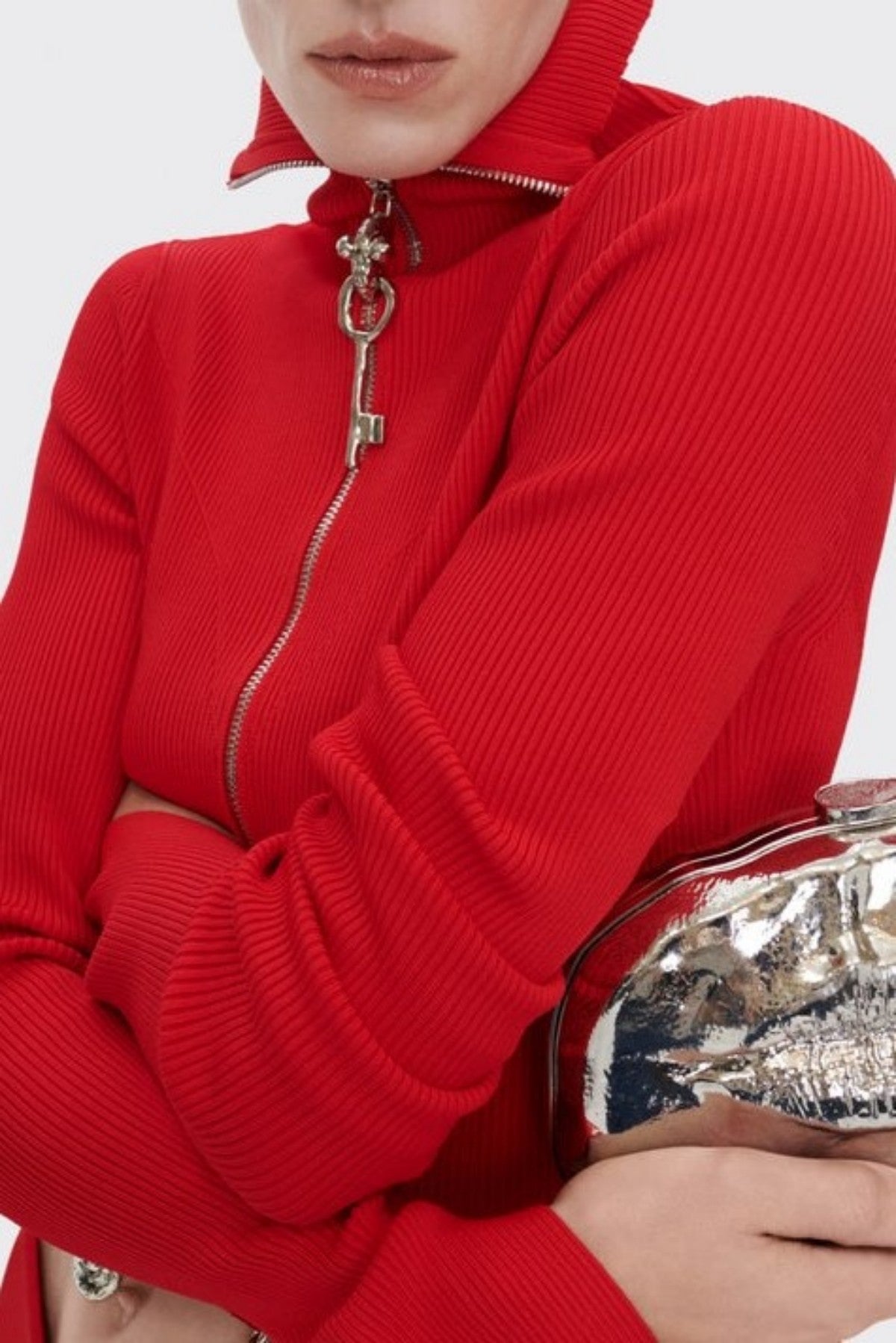 Ortiza Metal Embellished Knit Top & Midi Skirt Set - Red