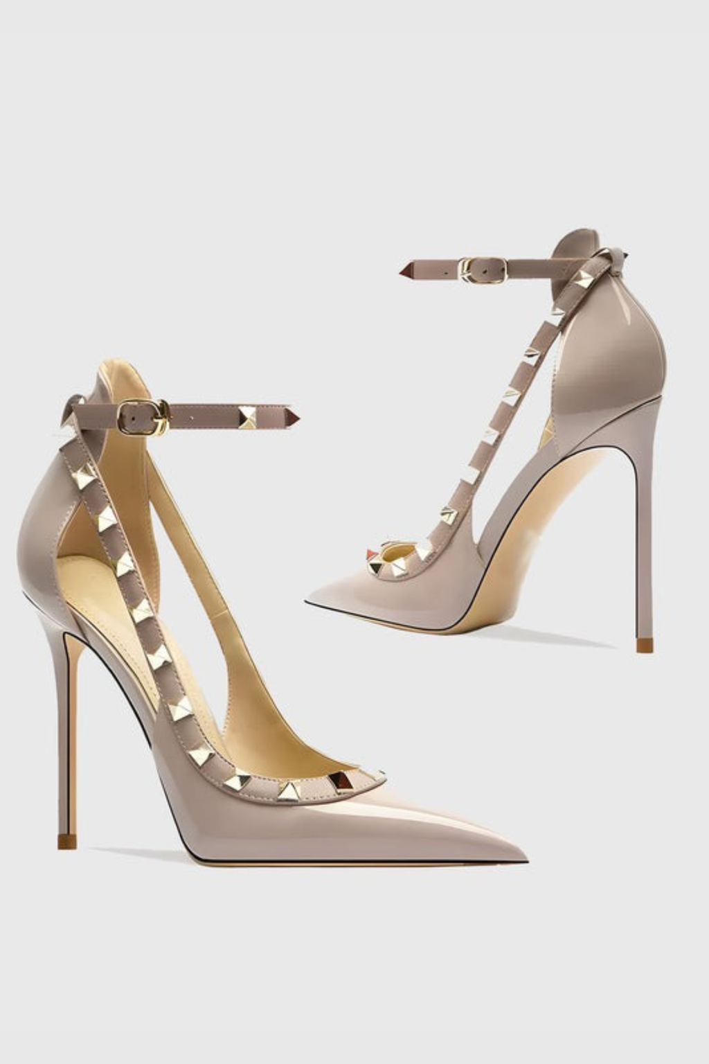 Osanya Rivet Embellished Strap Cutout Pumps  - Pink