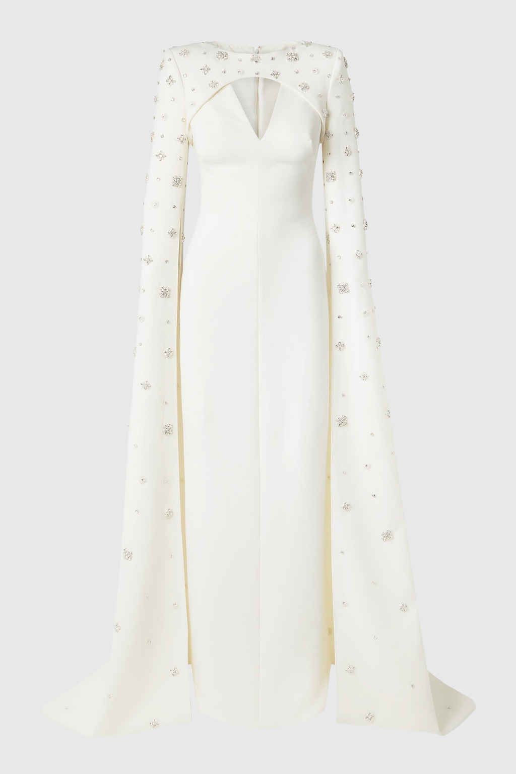 Oslo Crystal Embellished Heart Cutout Cape Sleeve Maxi Dress - White