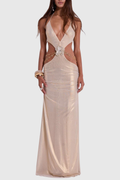 Pahaja Floral Embellished Halter Cutout Maxi Dress