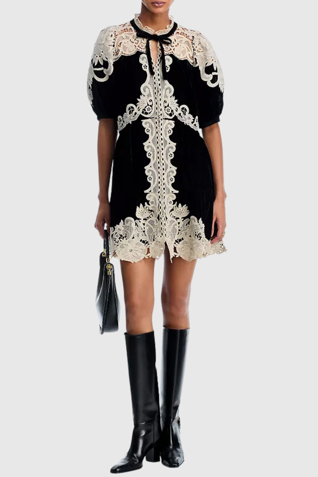 Pasca Lace-trimmed Velvet Mini Dress