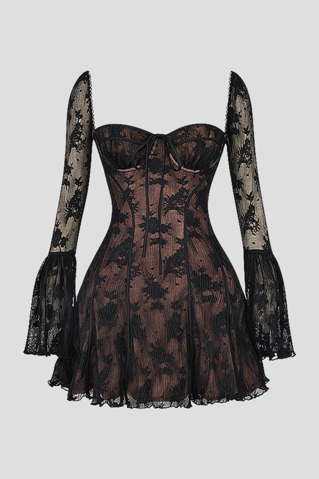 Piarra Lace Flared Mini Dress - Black