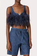 Poppa Feather Trim Denim Top
