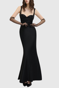 Porao Satin Draped Maxi Dress - Black