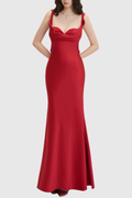 Porao Satin Draped Maxi Dress - Red