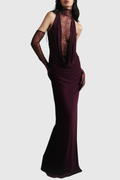 Quera Halter Lace Ruched Maxi Dress - Purple