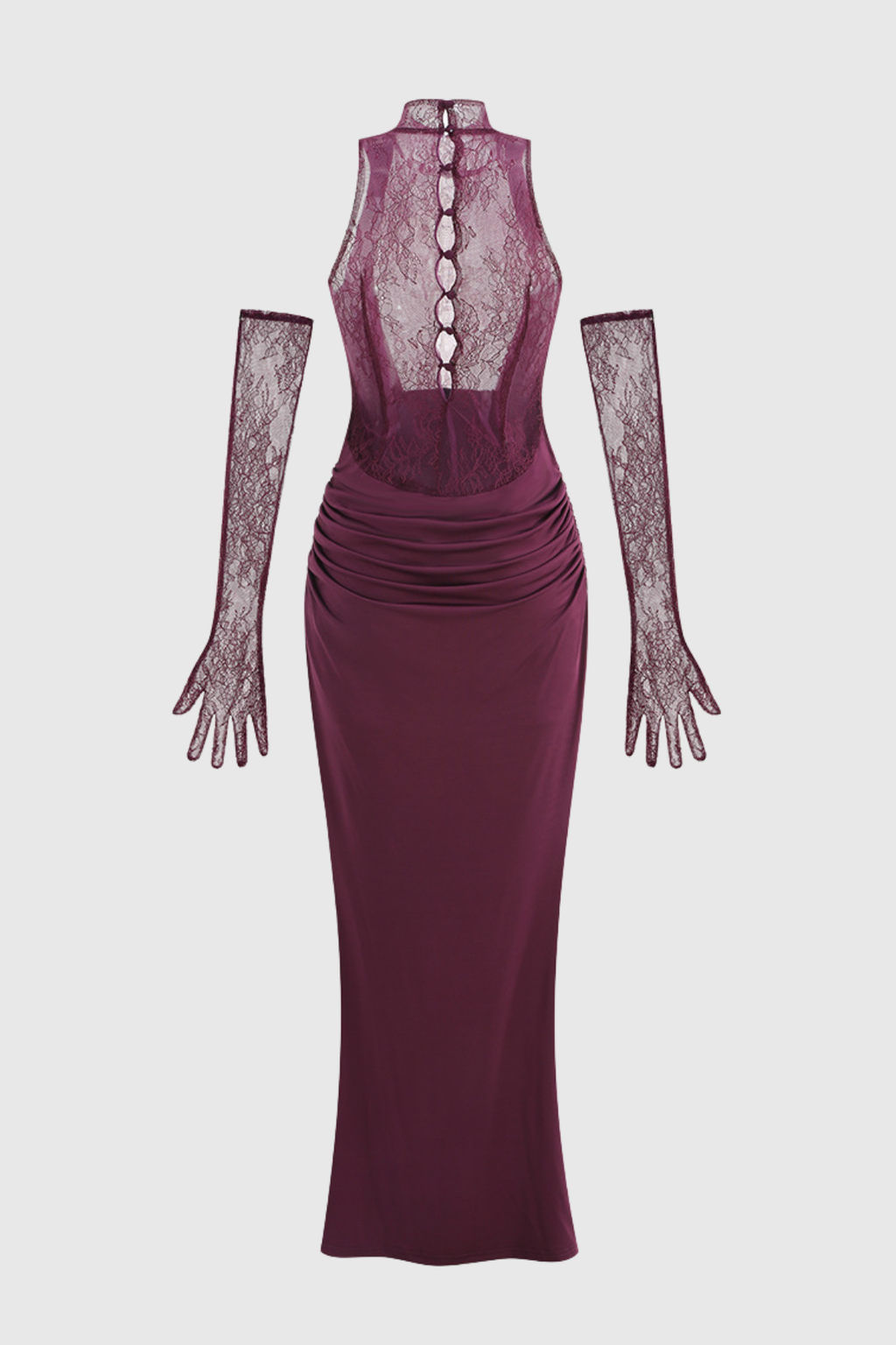 Quera Halter Lace Ruched Maxi Dress - Purple
