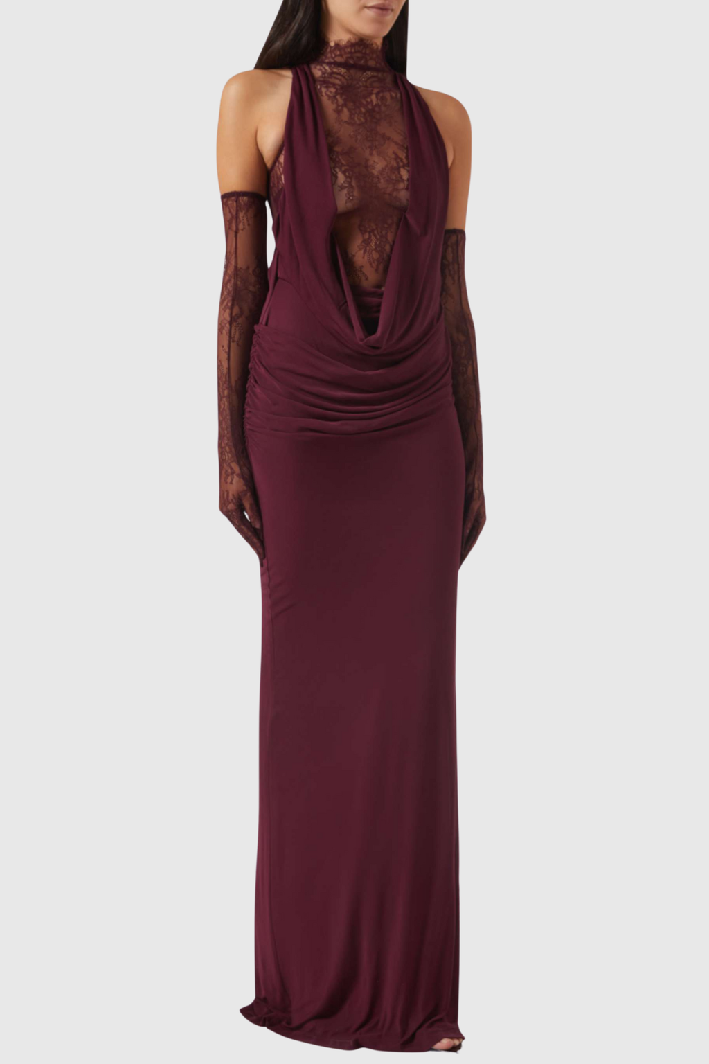Quera Halter Lace Ruched Maxi Dress - Purple