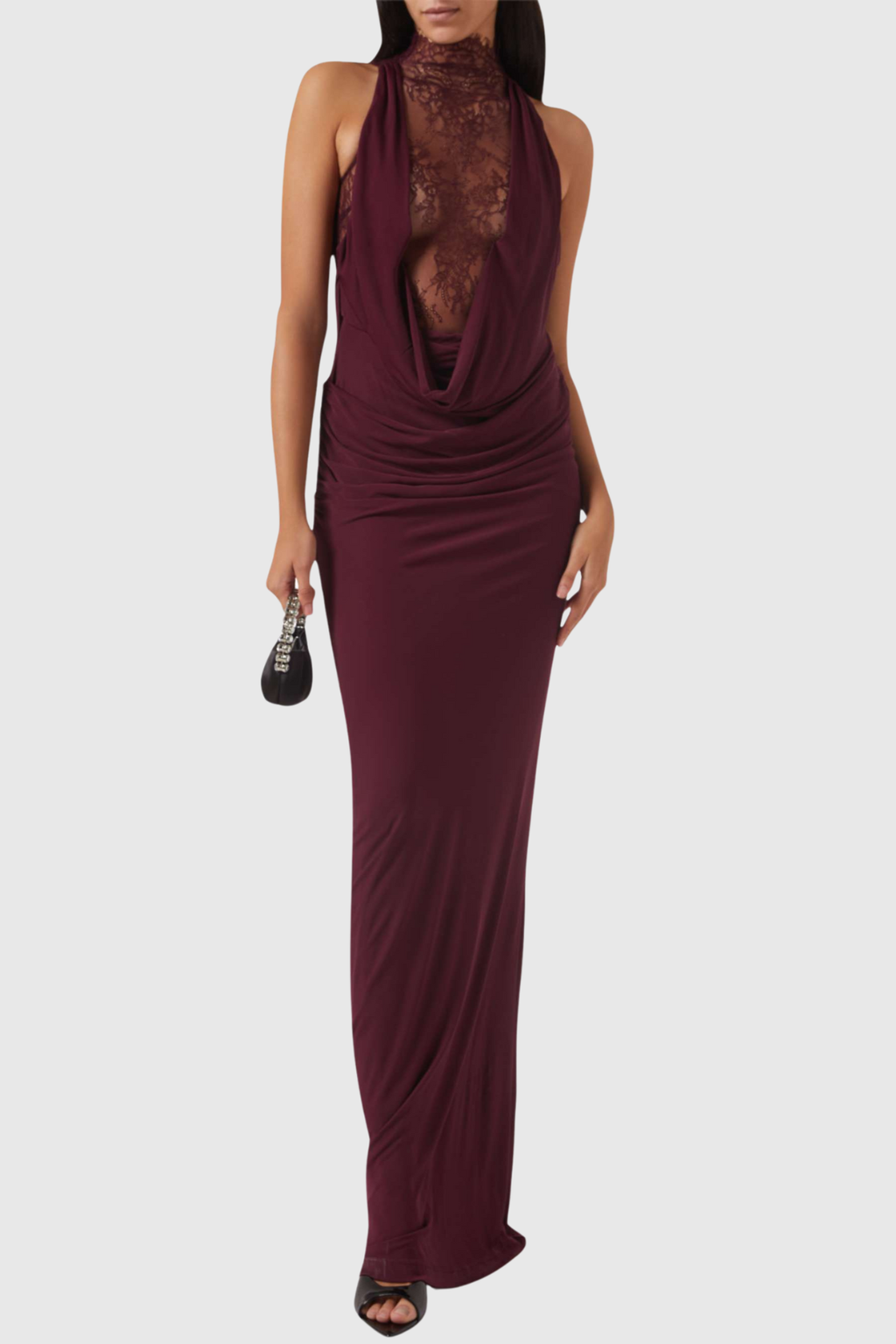 Quera Halter Lace Ruched Maxi Dress - Purple