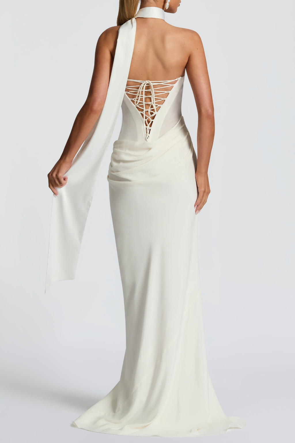 Radana Strapless Corset Satin Maxi Dress - White