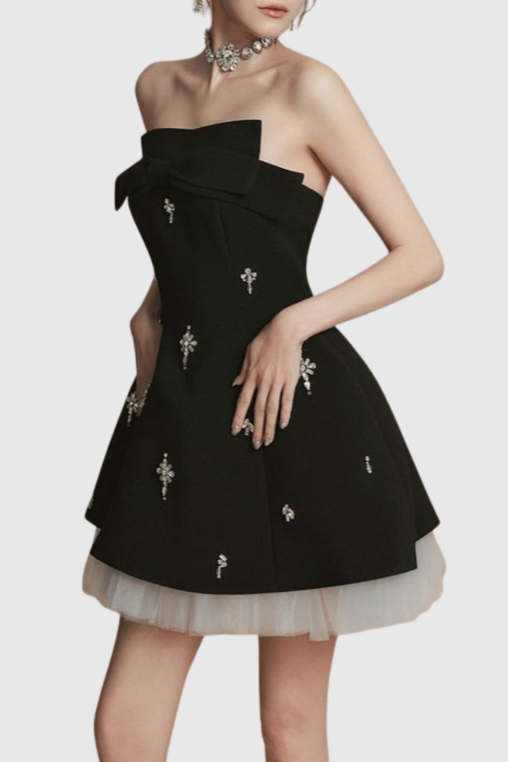 Raiven Bow Crystal Embellished Mini Dress - Black