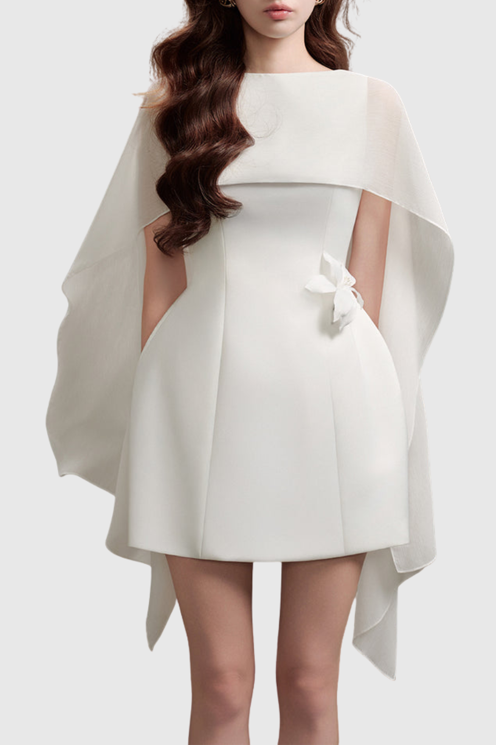 Raoul Floral Appliqué Shawl Mini Dress - White