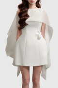 Raoul Floral Appliqué Shawl Mini Dress - White