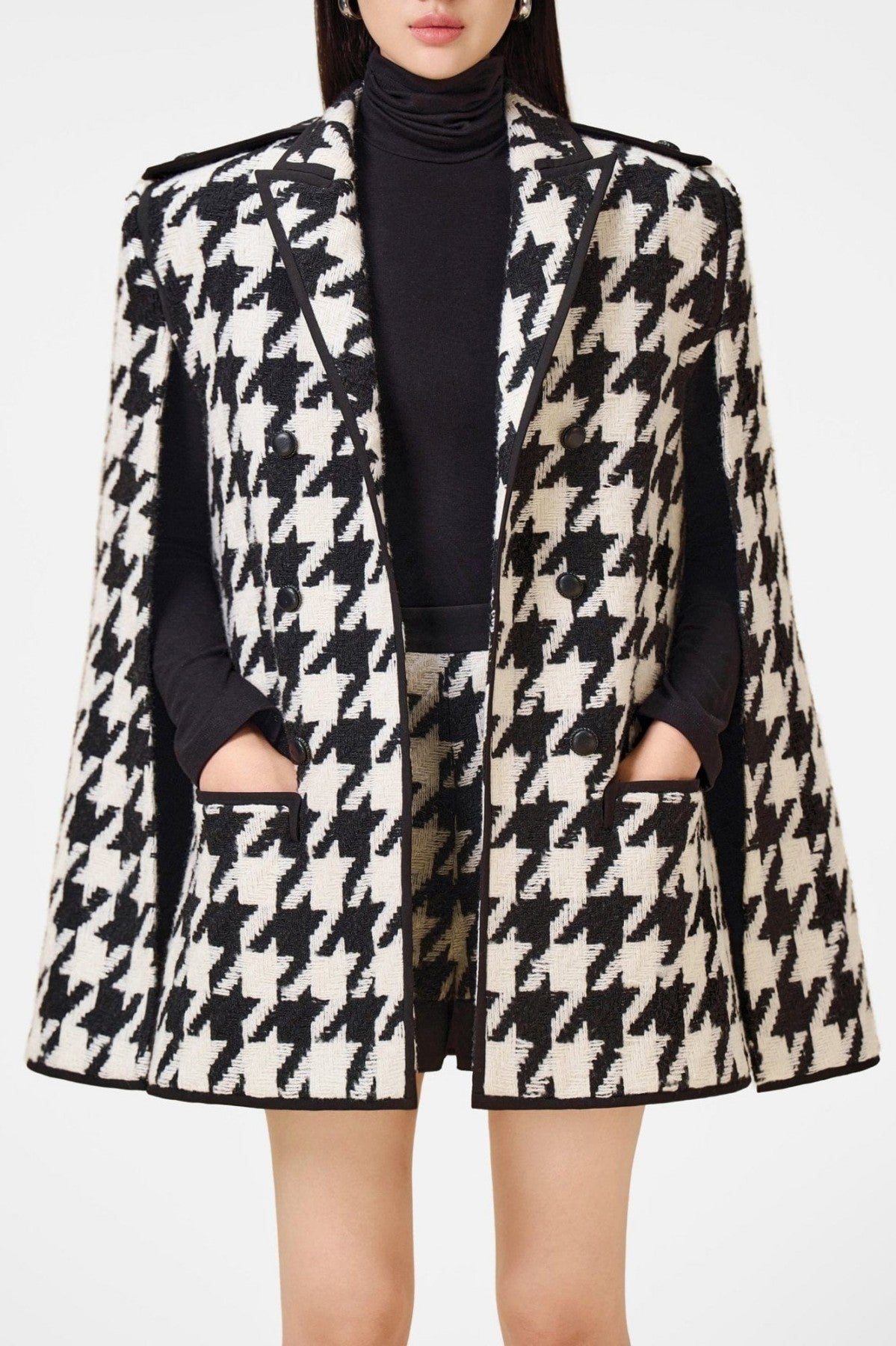 Raylan Houndstooth Cape - Black