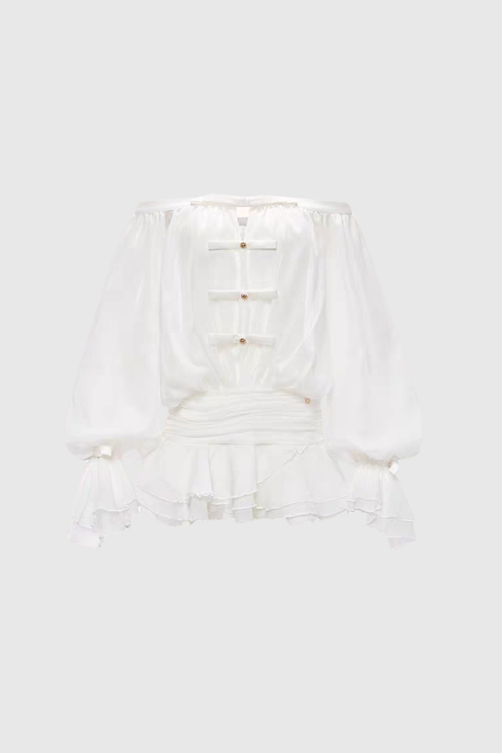 Raylene Off Shoulder Bow Ruffle Mini Dress - White