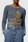Reeda Chain Embellished Distressed Sweater