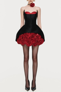 Remiel Strapless Rose Appliqué Corset Mini Dress - Red