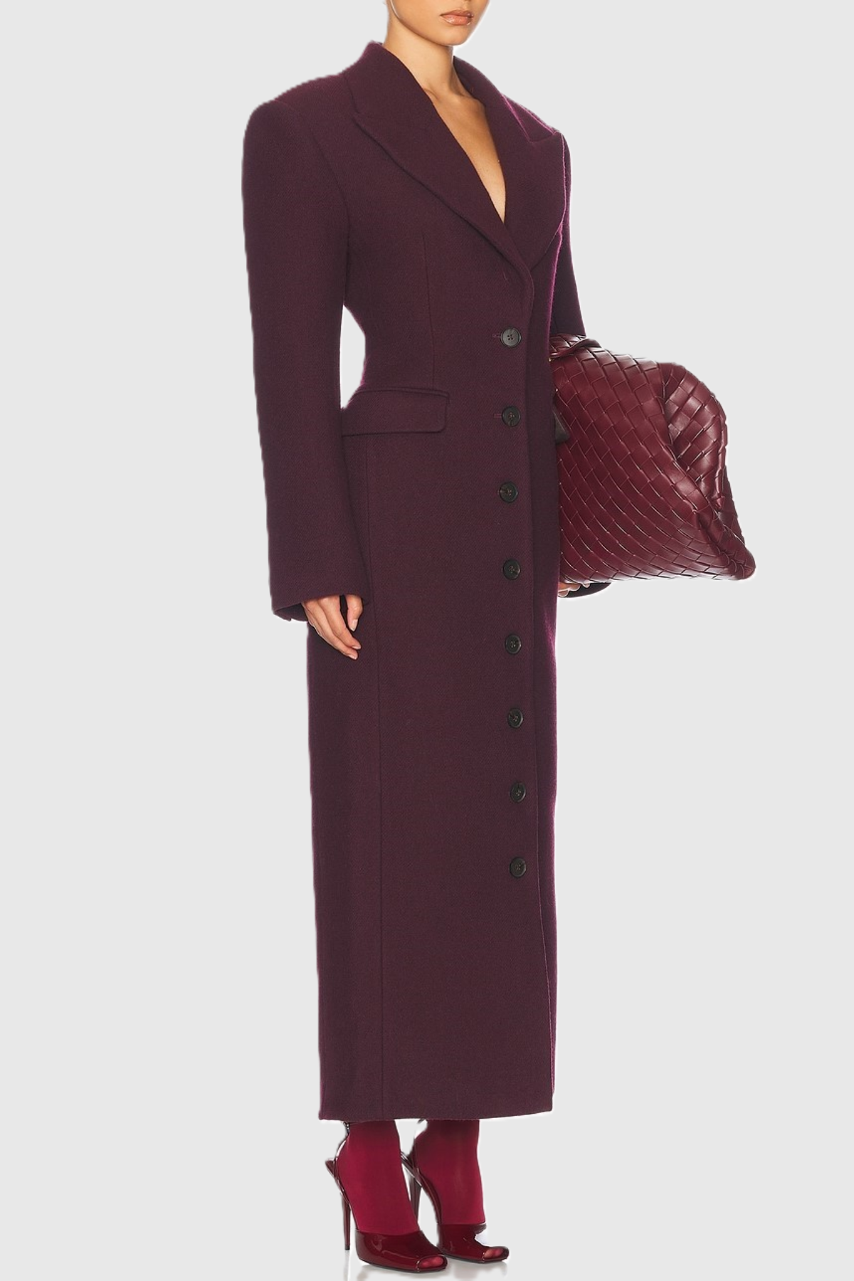 Rikana Lapel Wool Cinched Coat - Wine