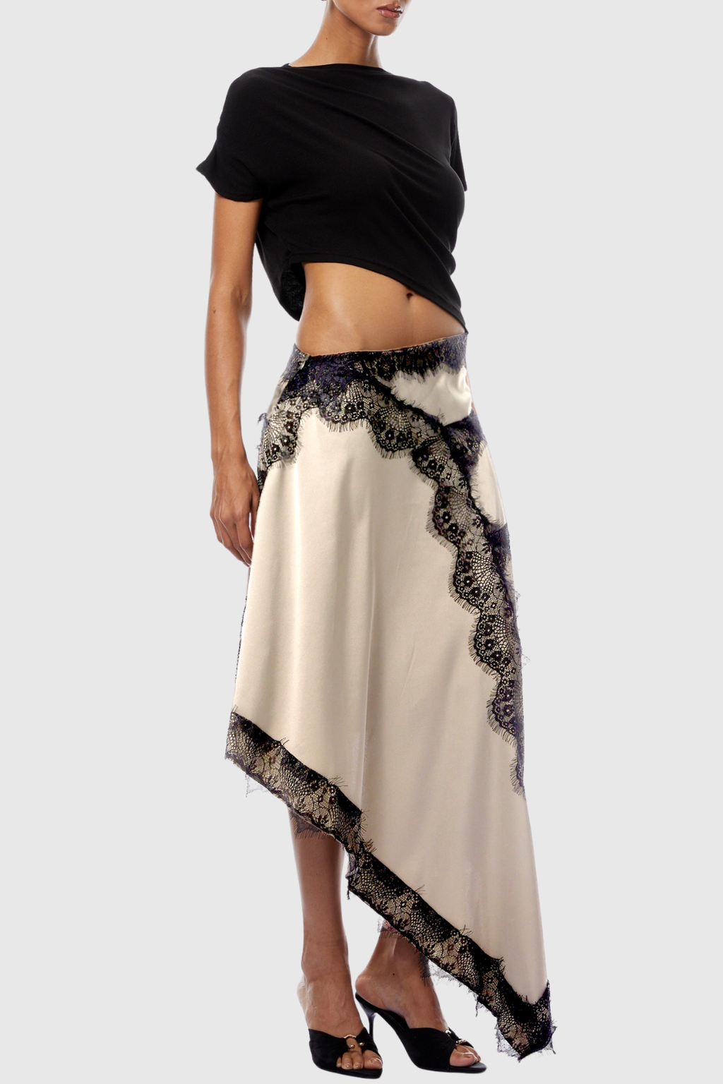 Roano Shirt Cutout Lace Panel Maxi Dress - Beige