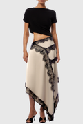 Roano Shirt Cutout Lace Panel Maxi Dress - Beige