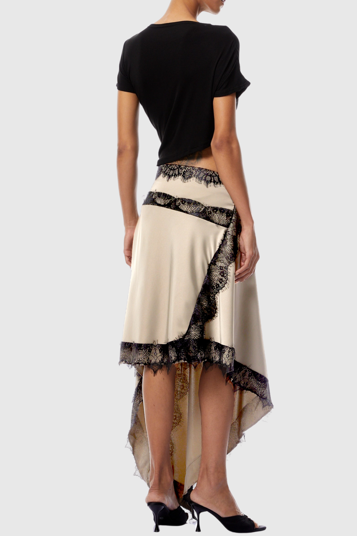Roano Shirt Cutout Lace Panel Maxi Dress - Beige