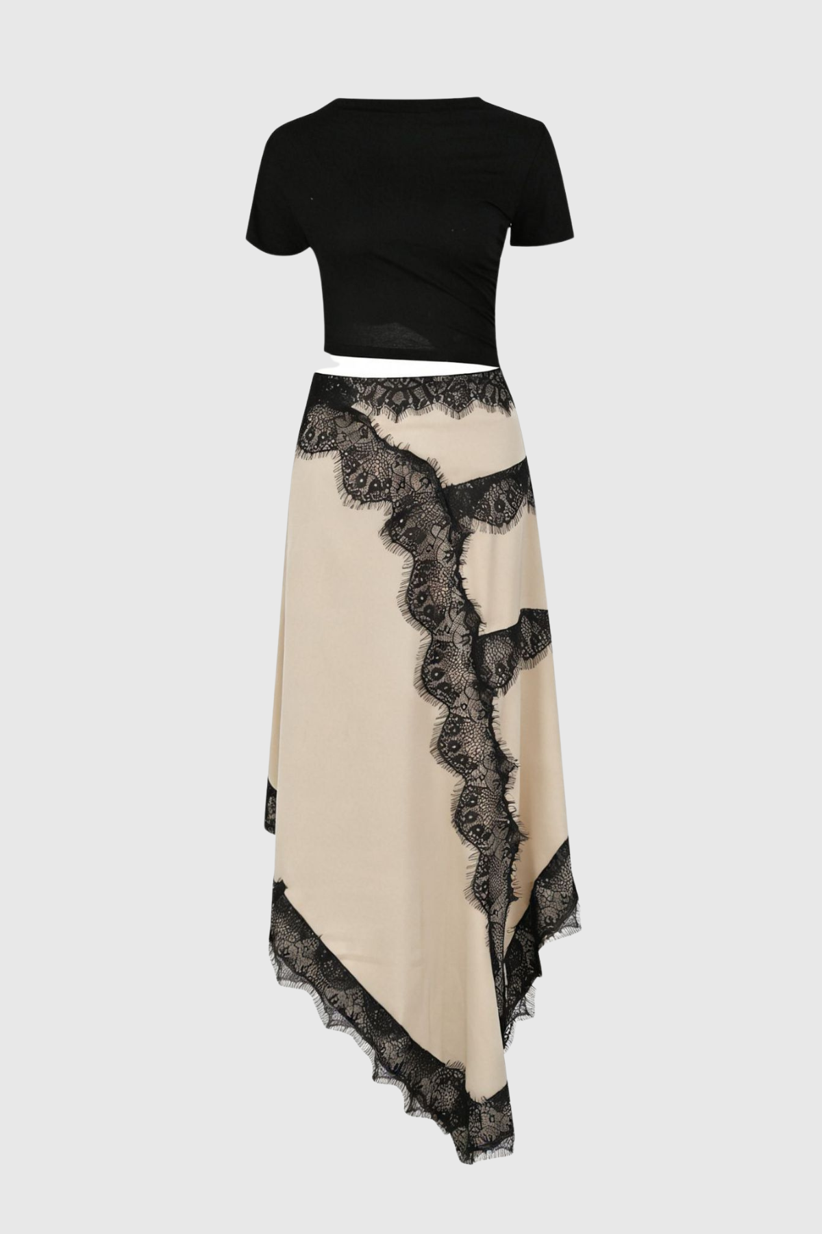 Roano Shirt Cutout Lace Panel Maxi Dress - Beige