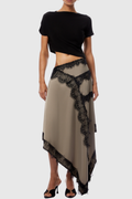 Roano Shirt Cutout Lace Panel Maxi Dress - Black