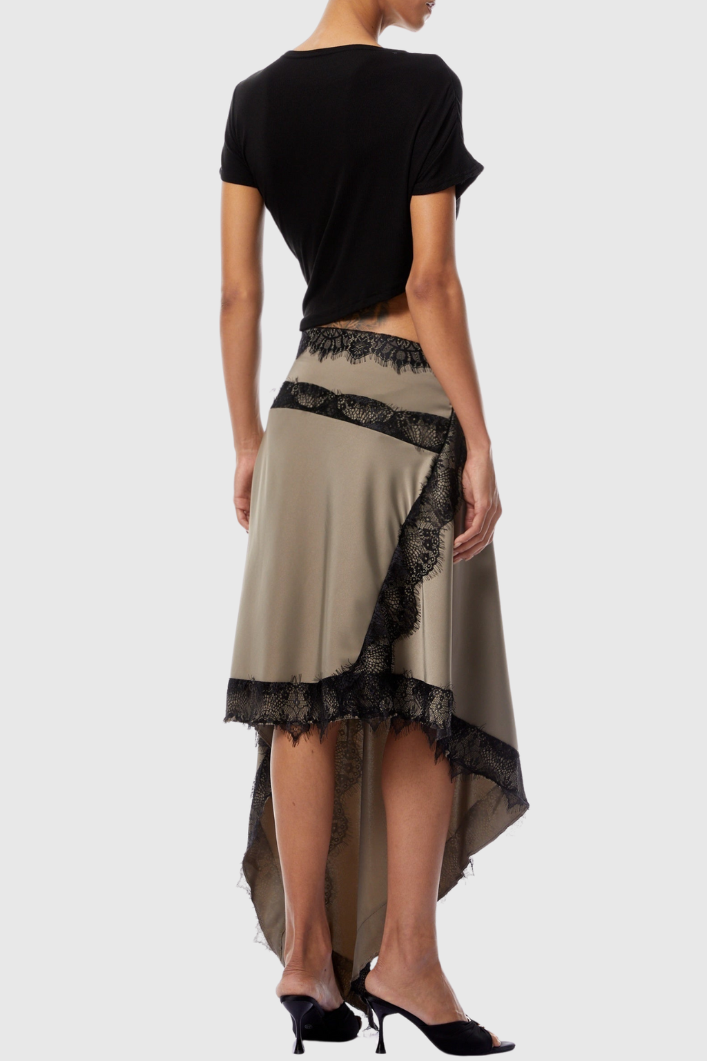 Roano Shirt Cutout Lace Panel Maxi Dress - Black