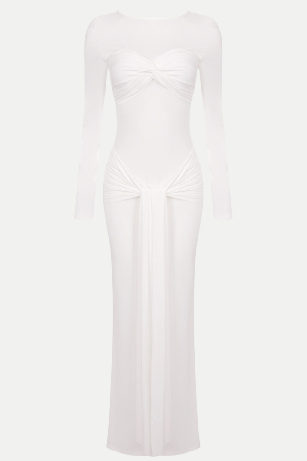 Rosalba Ruched Long Sleeve Maxi Dress - White