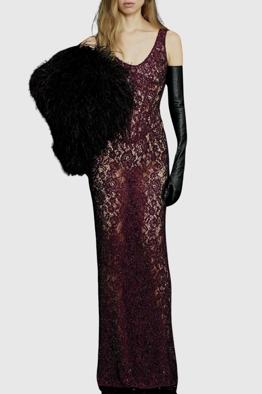 Rozao Crystal Embellished Lace Corset Maxi Dress - Purple