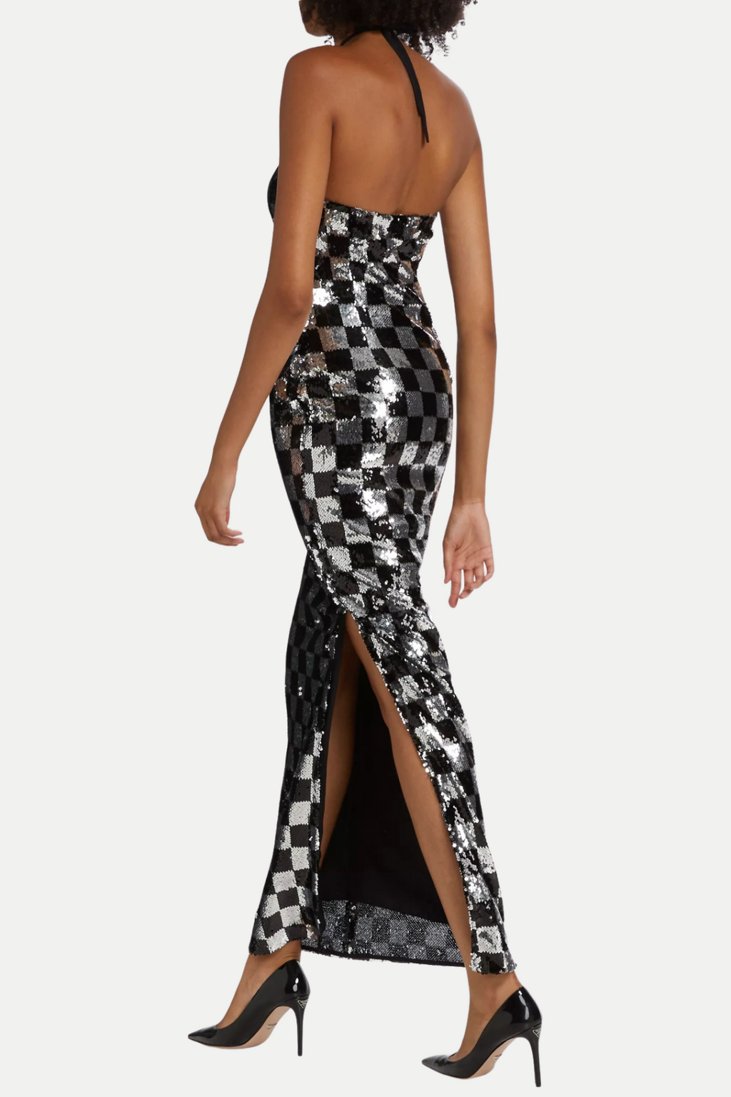 Amaury Checkered Flower Seuiqn Halter Maxi Dress