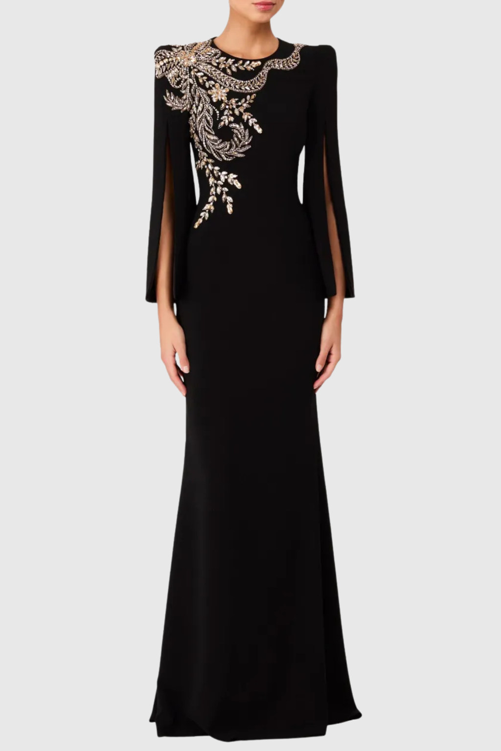 Salama Crystal Embellished Slit-sleeve Maxi Dress - Black