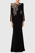 Salama Crystal Embellished Slit-sleeve Maxi Dress - Black