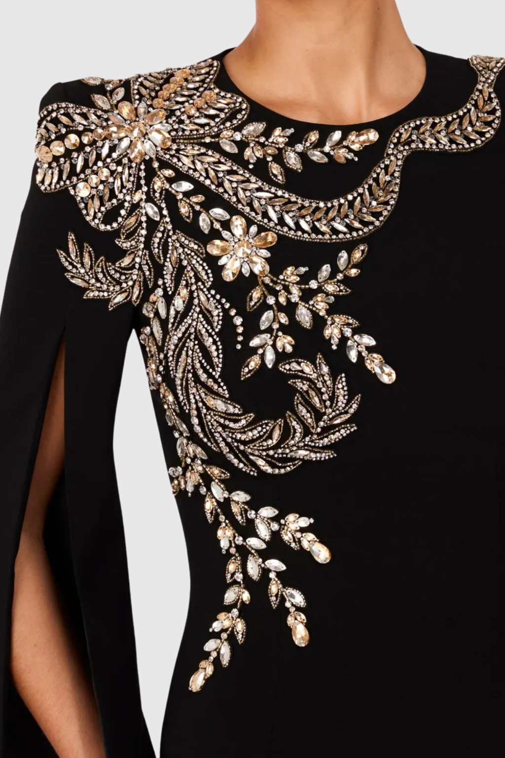 Salama Crystal Embellished Slit-sleeve Maxi Dress - Black