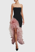Selamua Floral Ruffle Strapless Maxi Dress