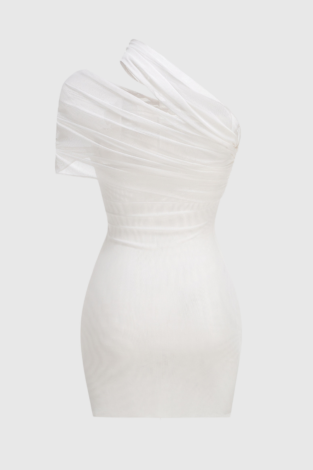 Sheadia One Shoulder Floral Mesh Ruched Mini Dress